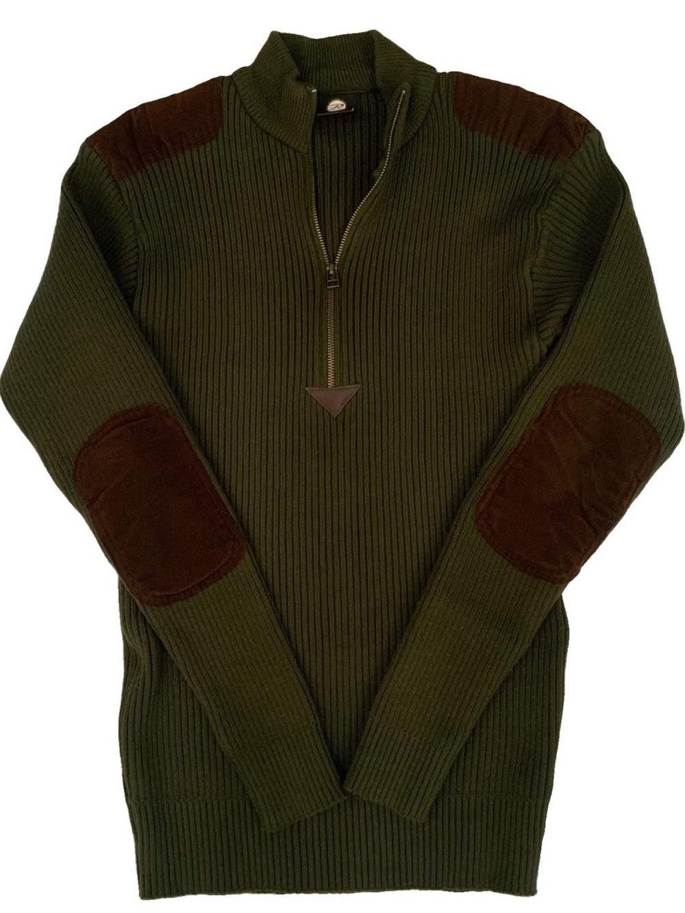 Rothco Commando Sweater Mens L  Army Green Ribbed 1/4 Zip Shoulder Elbow Patches